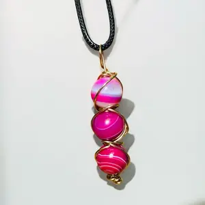 Women's Pink Agate Beaded Pendant for Fashion Accessories - 12mm