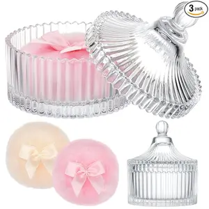 Tioncy 3 Pcs Large Body Powder Puff and Container Powder Container with Puff Crystal Case Soft Washable Reusable Velour Face Body Glitter Wet Dry Makeup(Simple,Clear)