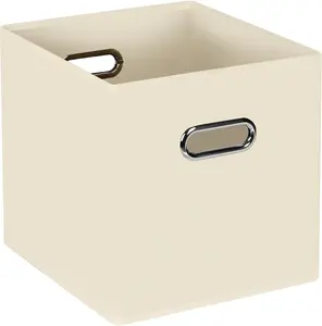 Fabric Storage Bins (11 x 11 x 11 inches) with Double Handles for Closet, Nursery, Home, Bedroom Organizers, Set of 1 Foldable (Creamy, White)
