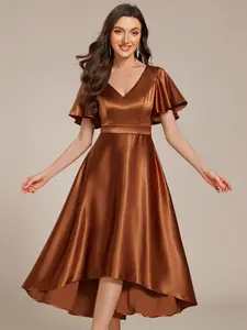 Ever-Pretty V-neck High-Low Satin Wedding Guest Dress with Pockets - Comfortable Design for Women - Womenswear 02335