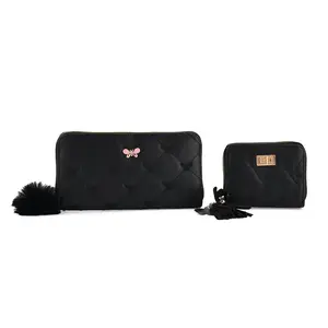 Tamsy Faux Leather Short Stitched Pattern Wallet and Long Wallet with Tassels