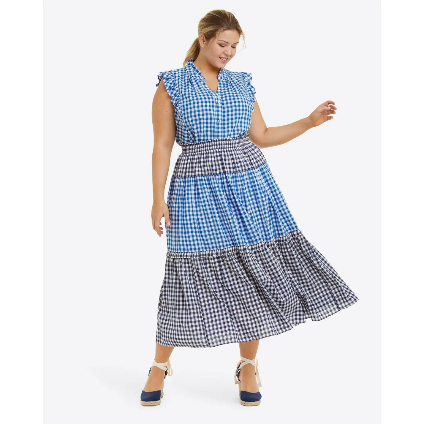 Peasant Skirt in Blue Gingham