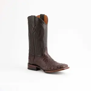Men's Ferrini Dakota Caiman Belly Boots Handcrafted Chocolate