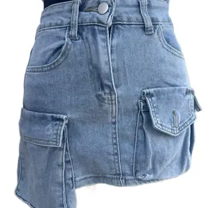 Women's Denim Cargo Mini Skirt - Perfect for Summer - Bottom, Womenswear Pocket Style Basic