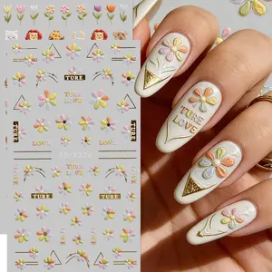 2 Sheets of Simple Floral Cartoon Animal Nail Art Stickers, 5D Relief Texture for Spring Dates, School Events, DIY Nail Decor