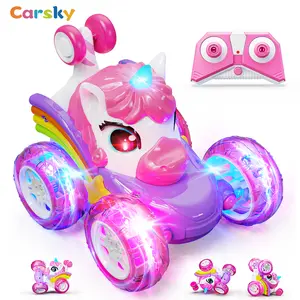 Carsky Rechargeable LED Remote Control Car Light,Rechargeable 360°Stunt RC Cars Rotation 4WD Remote Cars with LED Lights，Fun Indoor Outdoor Toys for Kids,Chritmas Birthday Gift for 3 4 5 6 Year Old Girl