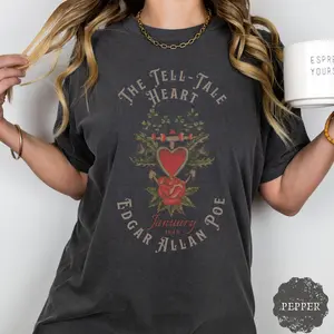 Edgar Allan Poe Tell-Tale Heart Shirt, Dark Academia Literature Book Lover Gift, Gothic Poet Literary T-Shirt, Vintage Macabre Aesthetic