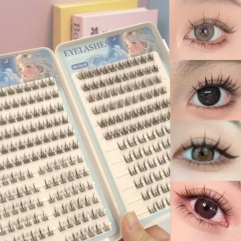 Natural Self-Adhesive False Eyelashes Box Set, Individual Eyelash Bundles, Mixed Lengths CC Curl Lashes, Sunflower, Drama, Camellia Cat Eye Look, Makeup, No Glue Needed, Glueless Lashes Clusters, Cosmetic Eyelashes