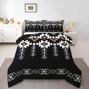 Boys Southwestern Aztec Comforter Set,Western Rustic Bedding Set,American Native Ethnic Bedding Comforter Set,for Kids Men Women Teens Bedroom Decor Boho Farmhouse Black Quilt
