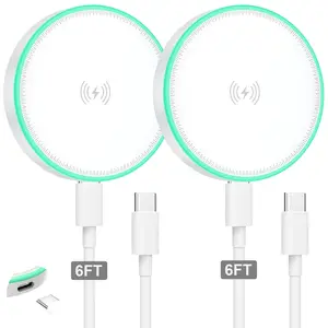 Z-CGC 1  Charger 2Pack 15W Magnetic Wireless Charger Fast Charging Pad with 6FT USB C to USB C Cable Compatible with iPhone 16/15/14/13/12 Series & AirPods 3/2/Pro | Strong Magnet Technology Adapter Led