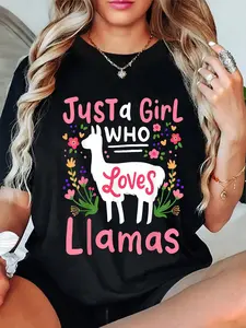 100% Cotton Llama Just A Girl Who Loves Llamas Llama Lover Gift T-Shirt