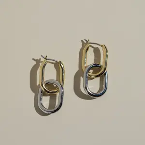 Nickel & Suede Mixed Metal Chain Link Hoops for Women
