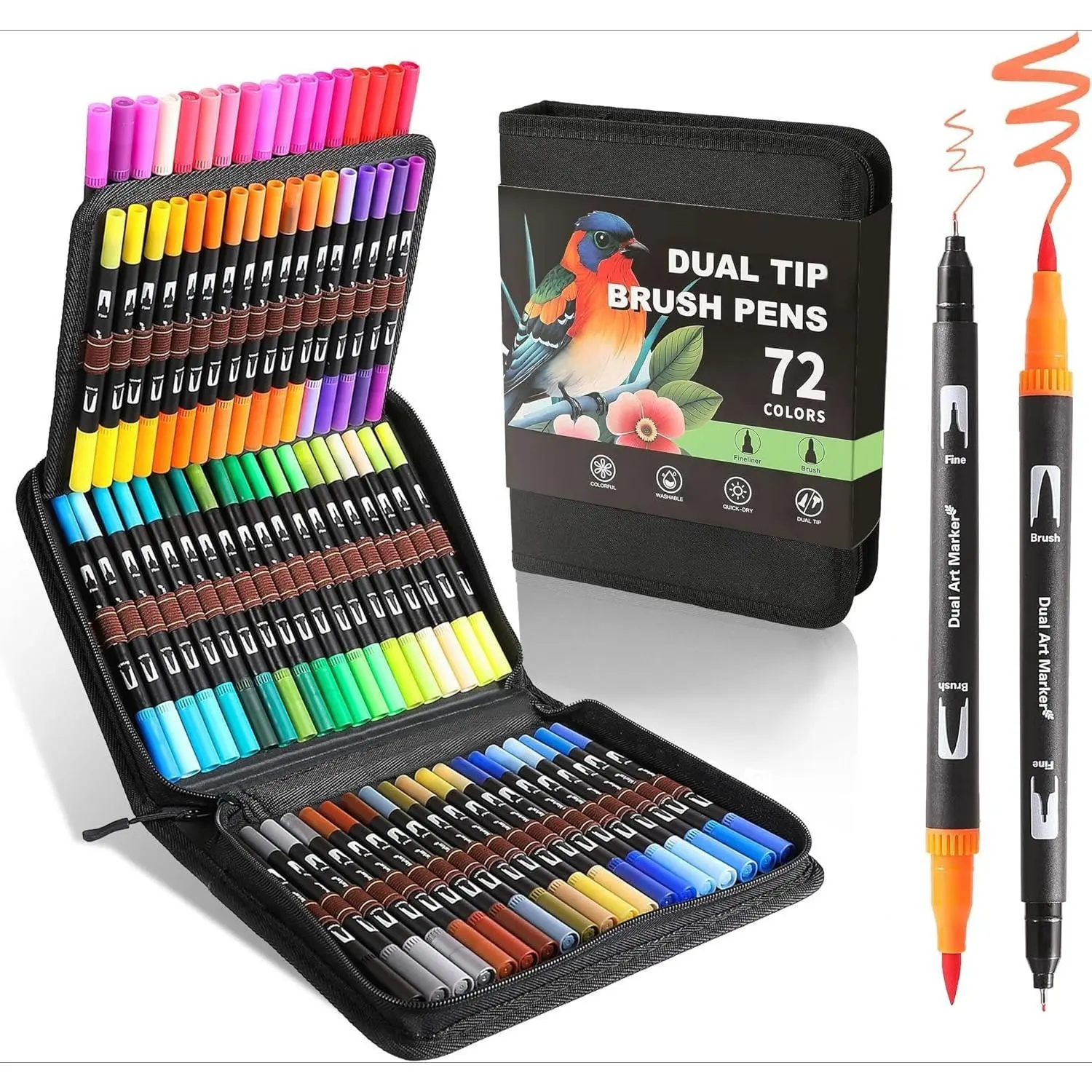 L-MKP001 72-Color Vibrant Dual-Tip Watercolor Markers Set - 0.4mm Fine & Brush Tip, Quick Drying, No Bleeding Unisex Art Supplies for Teachers, Coloring Books, Drawing, Planner Making, Graduations, Valentine's Day