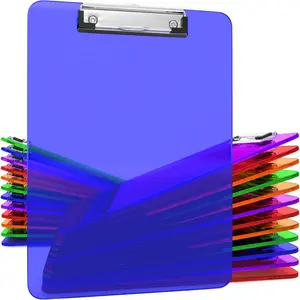 Transparent Colored Plastic Clipboards Bulk for Classroom and Office, Low Profile, Standard Letter Size, Holds 100 Sheets, with Hanging Hook, for Kids