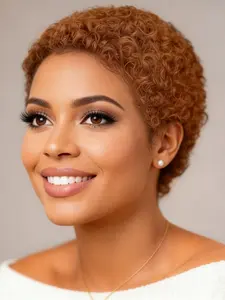 pixie wig daily party use human hair wig for women stylish gift wig 30 black color pixie cut short afro curly human hair wig machine made Machine Made Wigs