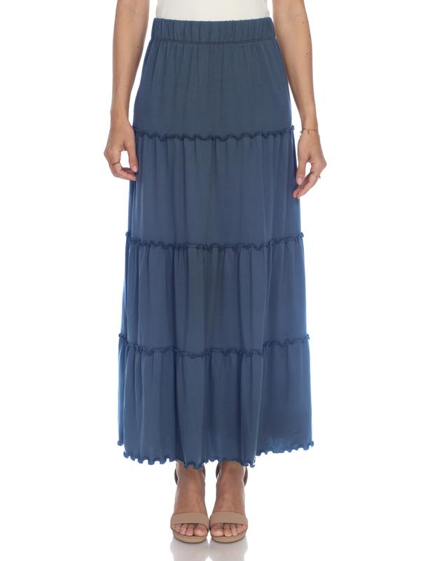White Mark Women's High Waist Tiered A-Line Maxi Skirt  Lightweight Casual Comfortable Womenswear