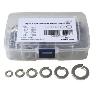 304 Stainless Steel SAE Spring Lock Washers Gasket for  and Screws Assortment Kit, 6 Common Sizes (1/4" 5/16" 3/8" 7/16" 1/2" 5/8"), Anti-Loose Split Washers