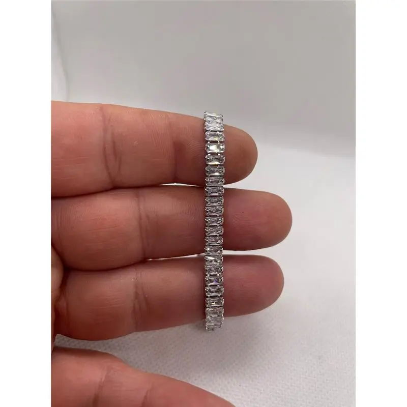 Tennis bracelet baguette cut simulated diamonds 925 sterling 7” long