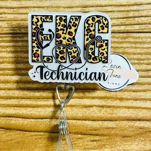 EKG Technician Leopard Print Badge Reel
