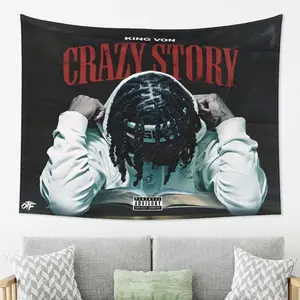 King Von Crazy Story Tapestry - Stylish Lightweight Polyester Peach Light Beige Fabric, Anti-Wrinkle Durable Portable Wall Hanging , Decor