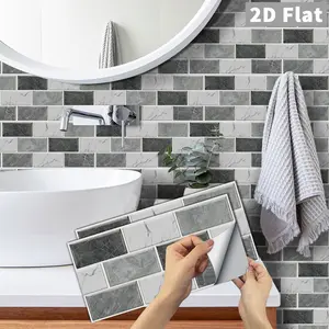 6/12/24/48 PCS FG Gray White Gradient Marble Subway Tile Stickers | PVC Crystal Film | Peel and Stick Backsplash | Waterproof Oil-Proof | DIY Home Decor for Kitchen Bathroom Wall Floor