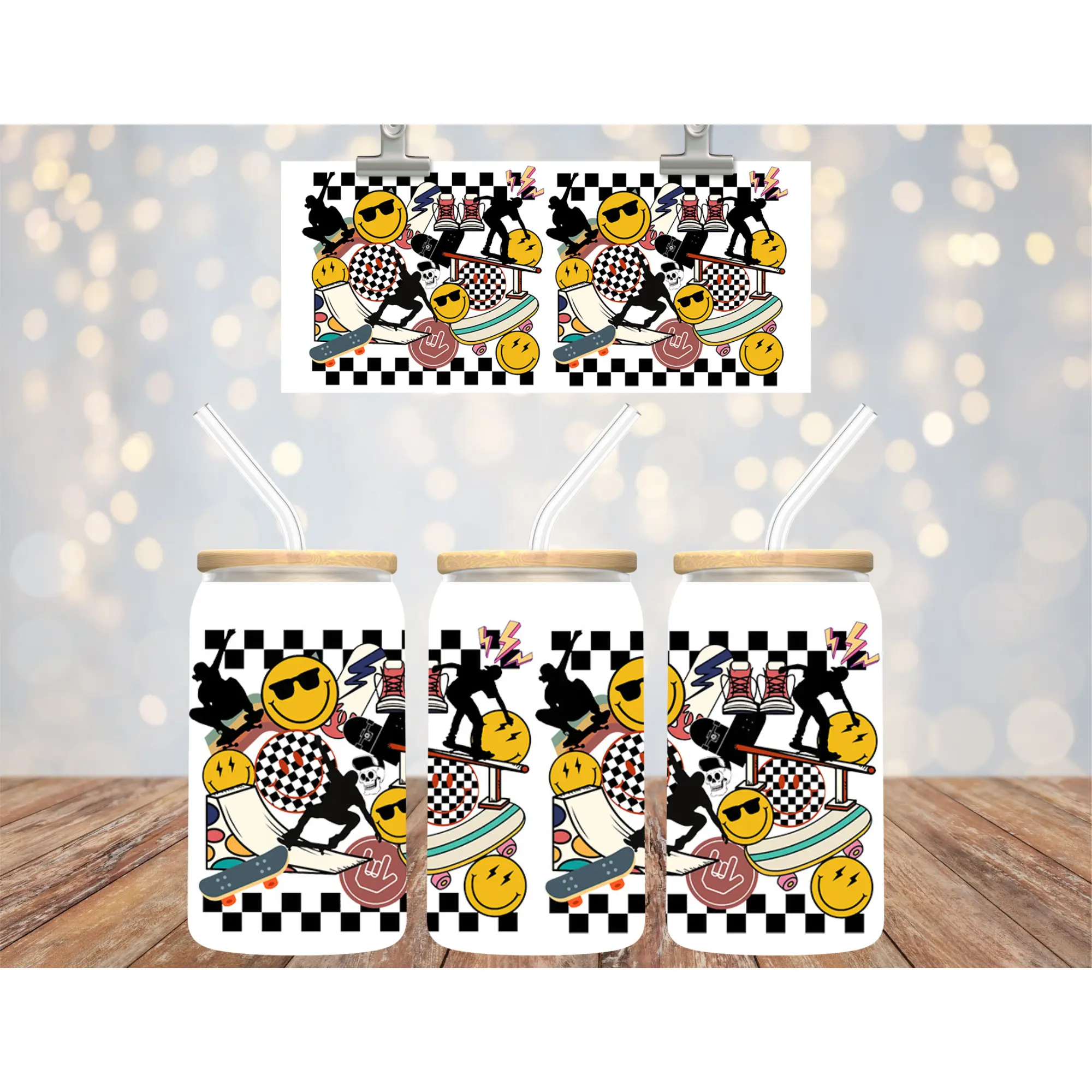 Uv Dtf Cup Wrap Skateboarding smileys 643