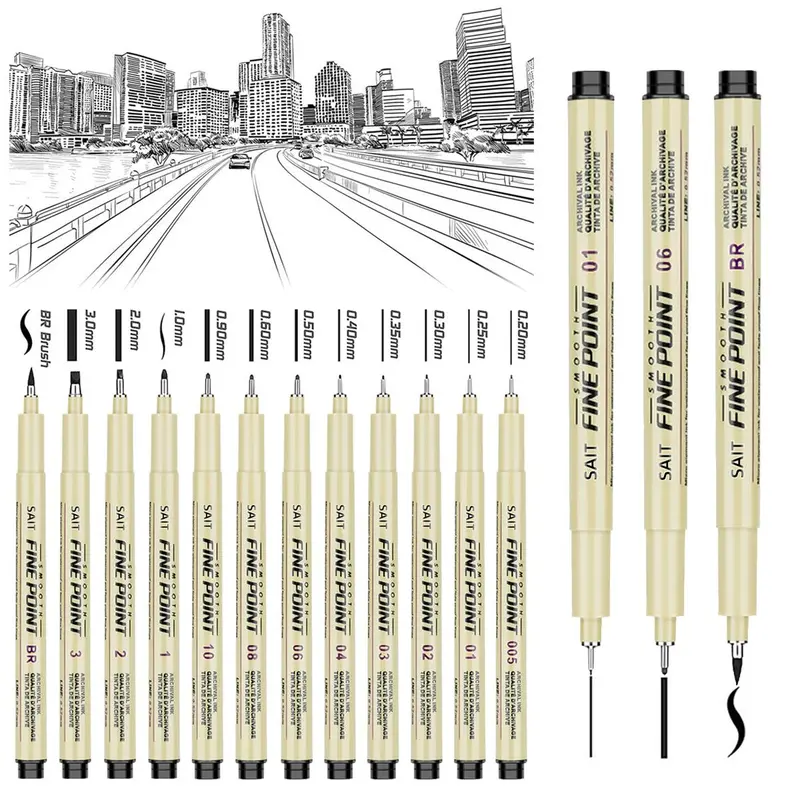 Micro Fineliner Pen Set, 12pcs Drawing Pen, Art Marker Set, Watercolor Art Pens with 12 Types Of Pen Tips, Art Supplies, Art Materials for Painting, Drawing, Sketching, Marking, Artist Supplies
