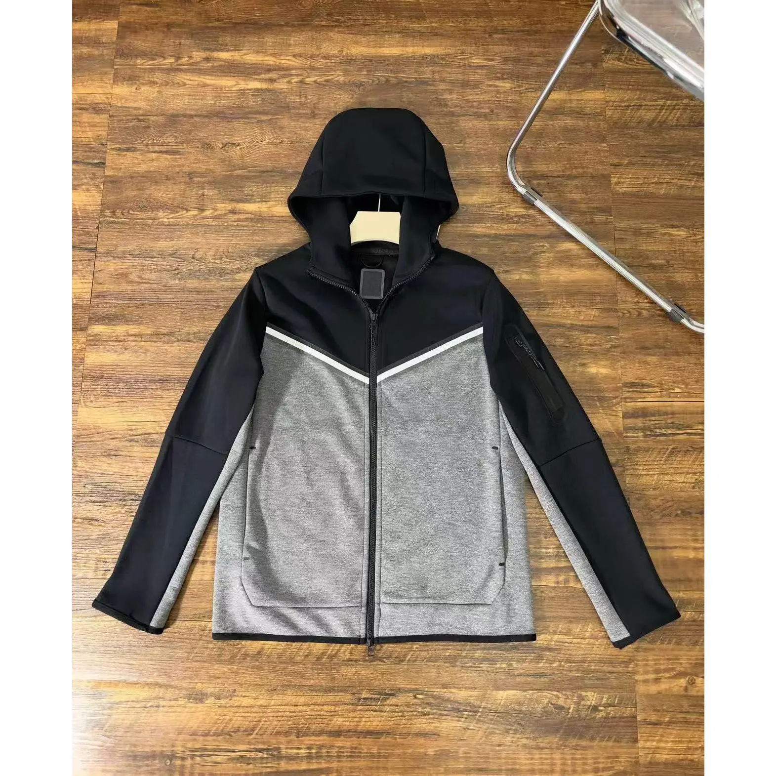 Black patchwork dark gray top