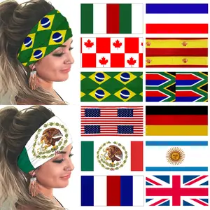 World Cup Flag Pattern Headband – Unisex Elastic Wide Yoga Hair Band