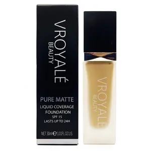 Vroyale Beauty 24-Hour Coverage Matte Foundation | Heat & Humidity Resistant, Oil-Free, Waterproof SPF 15 Mineral Formula