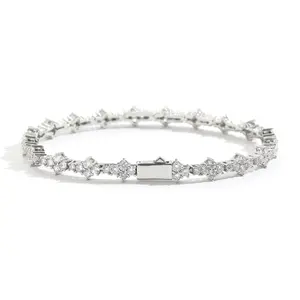 Euro-American Style Flower Tennis Bracelet, Sparkling CZ Hip Hop Jewelry with Spring Clasp for Men
