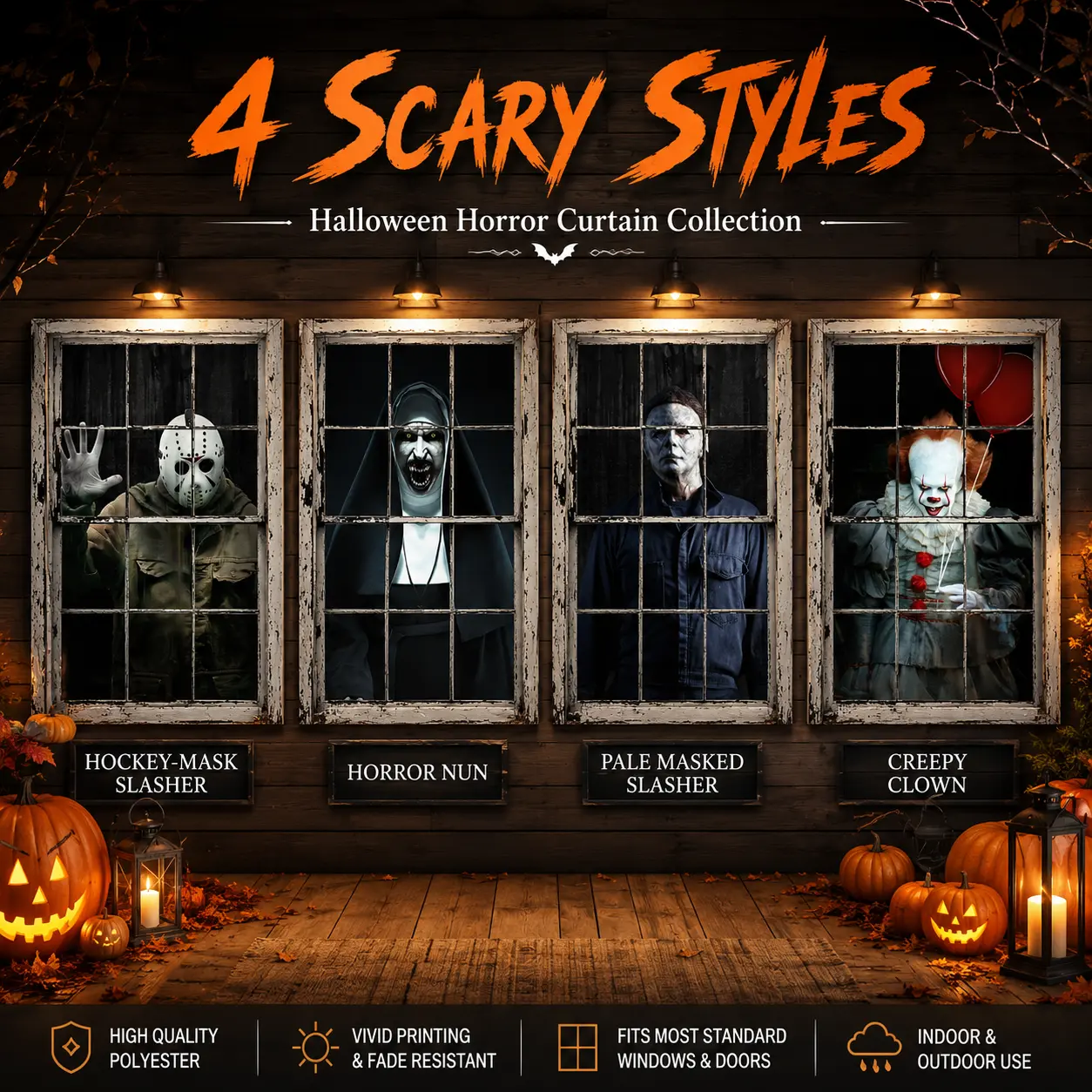 Halloween Window Cover Decorations - Horror Curtain, Scary Window Clings for Festive Home Decor