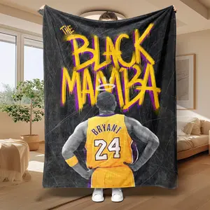 Kobe Bryant Mamba # 24 Basketball Theme Flannel Blanket Dark Texture Soft Comfortable Cozy Lightweight Warm Fleece Throw Blanket for Fans Home Sofa Bed Multipurpose Gift for Men Boys