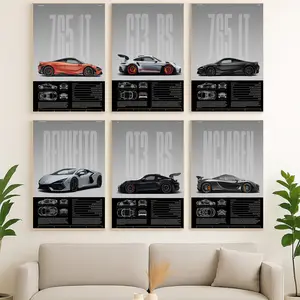 Modern Car Posters for Men High Definition Car Art Solid Wood Frame Waterproof Wall Art Perfect for Living Room Bedroom Office Decor Artistic Elegance Solid Wood Textured Frame Waterproof Design