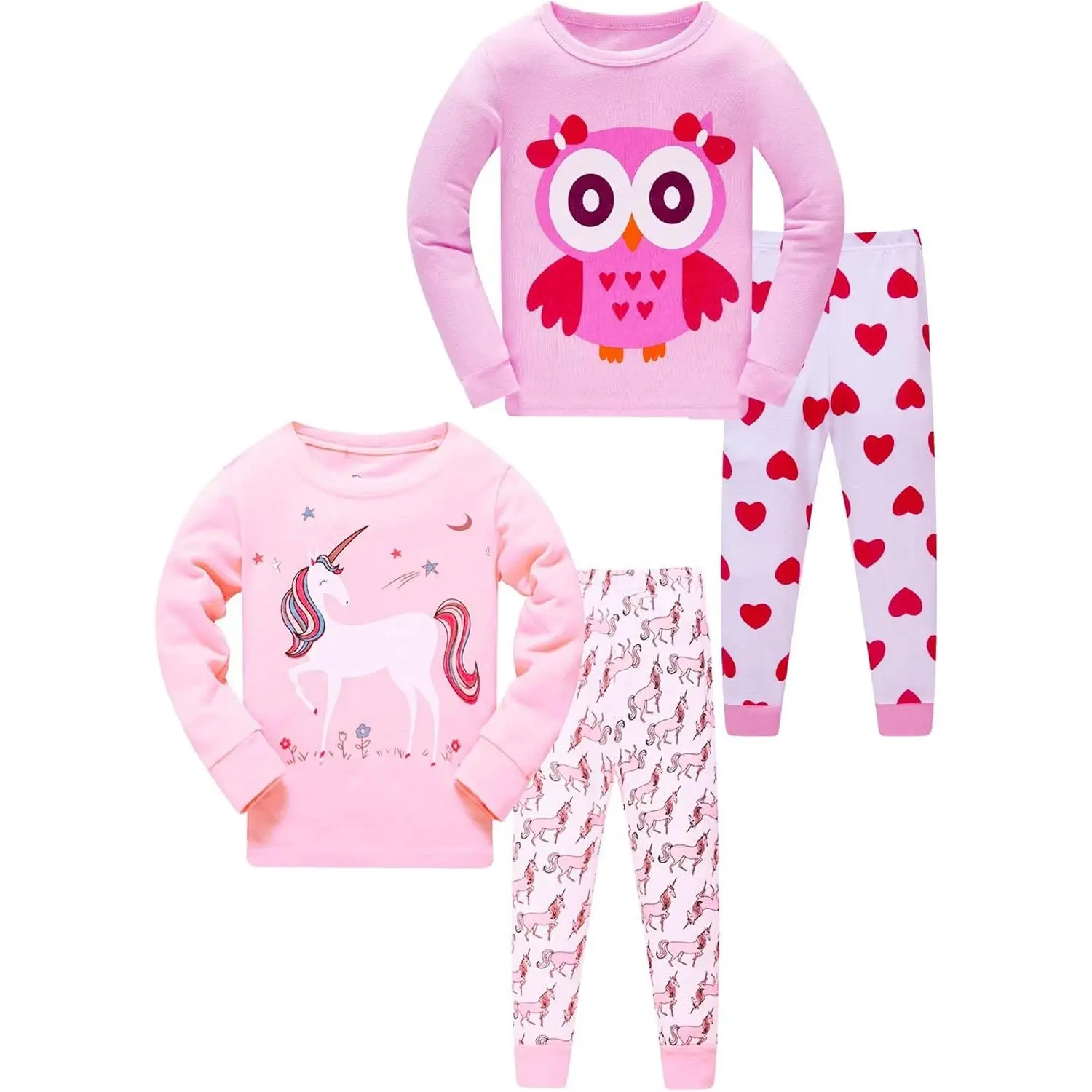 Boys' 4-Piece Long Sleeve 100 Cotton Clothing Pyjama Set, Crew Neck Fitted Graphic Pull-On Sleepwear with Elastic Waistband, Tag-Less Label, Medium Stretch, All Seasons, Ages 3-12, 7 Years, Pull-On Fit, Tagless Crew