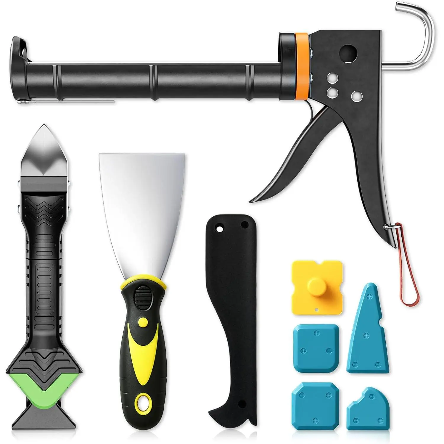 Professional Caulk  Kit with Caulk Remover Tool & Putty  - 5 in 1 Caulking Tool Set for Caulking Removal, Shower & Bathroom Caulk, Includes Caulking  Tool, Caulk Scraper Tool Spackle