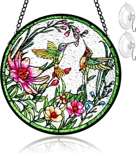 Remiawy Hummingbird Suncatcher 6”, Stained Glass Window Hanging Decor with Chain & Hooks