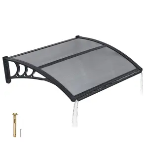 【Summervibes】VEVOR Awnings for Door Entrance, 30 x 39 in, Exterior Front Door Window Awnings with Drainage & ABS Bracket, Rain Snow Sun Protection, Overhang Polycarbonate Door Canopy for Porch Patio, Smoky Gray