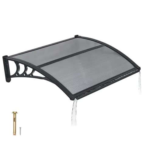VEVOR 30x39 in Modern Sturdy Adjustable Front Door Awning DIY Kit - Polycarbonate Overhang Canopy with Drainage Sink, ABS Bracket, Assembly Required, All-Season Wall Mount for Front Doors, Balconies, Smoky Gray#SohoChic