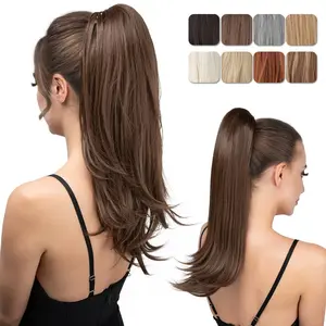 Clip in Ponytail Extension Medium Brown 18 Inch Pony Tails Hair Extensions for Women Long Straight Curly Tail Ponytail Hair  Synthetic  Versatile Pony