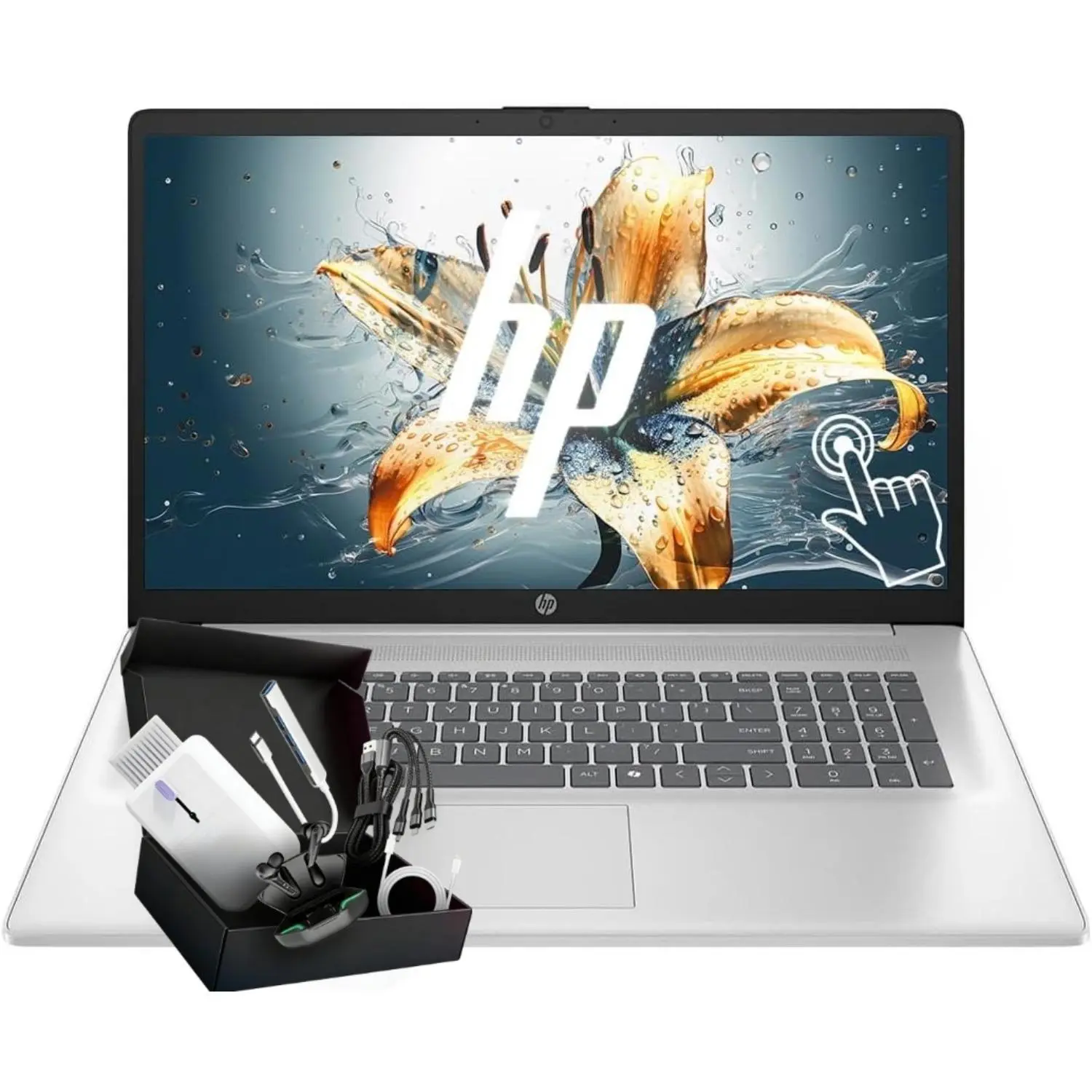 HP 17 Laptop 17.3'' HD+ LED Anti-Glare Touchscreen Business Laptop Windows 11 Home 8GB RAM 256GB 512GB SSD AMD Ryzen 5 7430U Processor AMD Radeon Graphics Numeric Keypad Free Earphones Silver