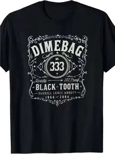 Men's Black Vintage Rock T-Shirt - Durable Crew Neck Short Sleeve Shirt with "DIMEBAG" & "Black Tooth" Design, - Tribute for Concerts, Parties, Father's Day Gifts, Casual Wear, Music Festival Attire, Retro Design, Graphic Print Tee