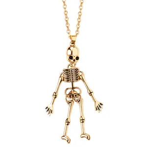 OIDEA Articulated Skeleton Skull Pendant Necklace Alloy Gothic Full Body Movable Charm Punk Style Jewelry for Men Women
