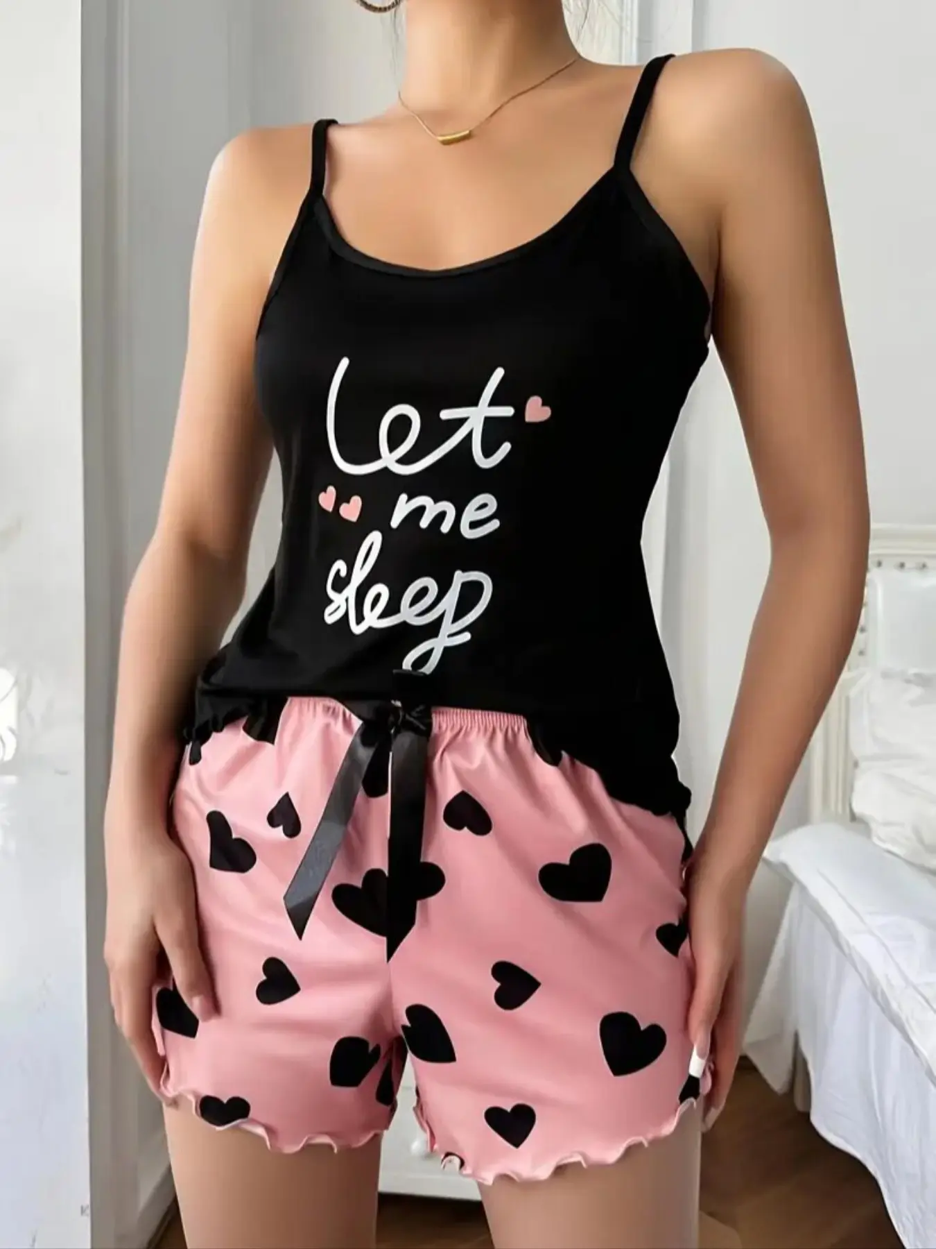 Women's Sleepwear Loungewear Set, Spring Summer Nightgown, Strap Top Camisole + Shorts, All-Over Print Design, Comfortable & Stylish Pajamas
