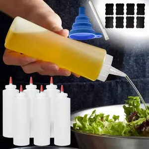 6 Pack 16 Oz Plastic Squeeze Bottles for Condiments Sauces Empty Leak Proof Squeeze Bottles Squirt Containers with Red Tip Cap for Ketchup, Condiments, Olive Oil, Includes Funnel, Erasable Marker & Reusable Labels