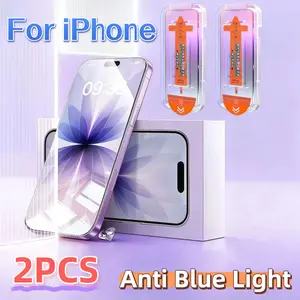 2-Pack Anti-Blue Light Tempered Glass Screen Protector for iPhone 17 16 15 14 13 12 11 Pro Max, Full Coverage, 9h Hardness, Bubble-Free