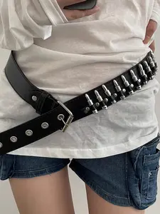 Punk Y2K Rivet Bullet Belt, Fashionable Street Style Waistband for Jeans & Dresses, Versatile Denim Accessory, Unisex Design