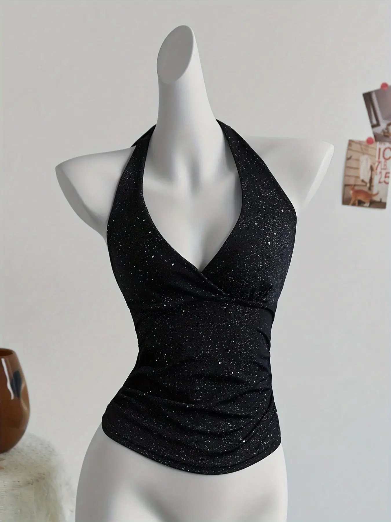 black rhinetsone halter neck top - TikTok Shop