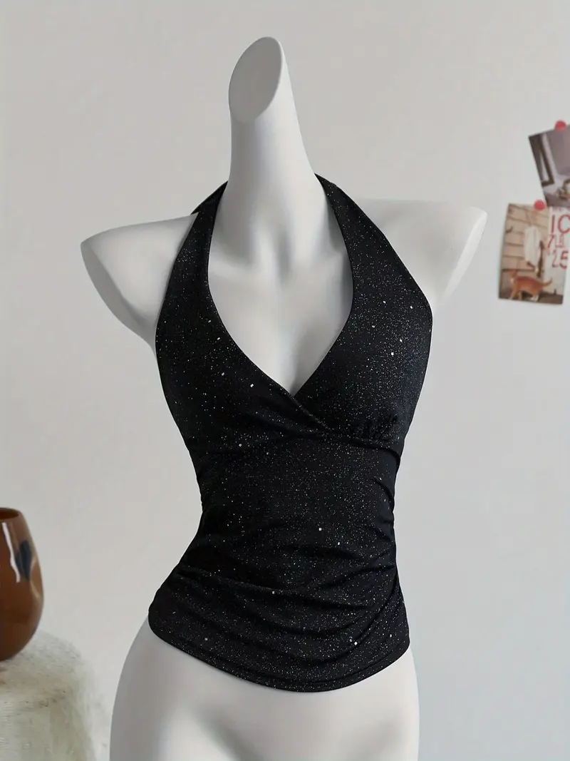 black rhinetsone halter neck top - TikTok Shop