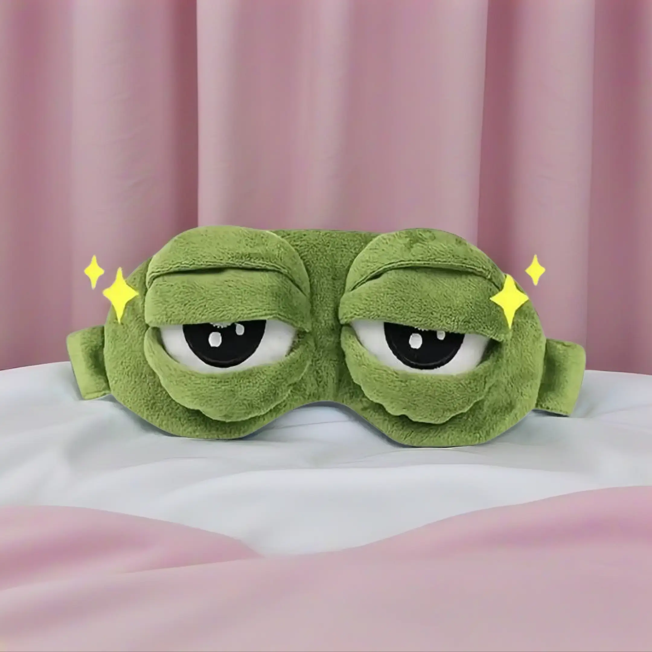 Sad Frog Plush Sleep Mask - Soft Light Cotton Eye Shade with Cotton Interior, Unisex Slip-On Sleep Aid, One Size Shimmering Relaxation Accessory for Travel Naps & Adults
